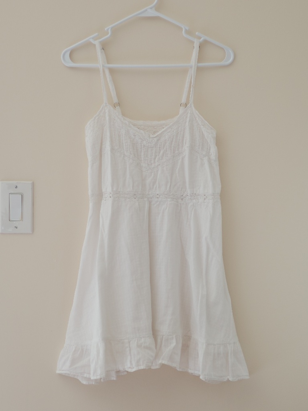 Urban Outfitters Cotton Lace Trim Babydoll Cami Ruffle Mini Dress White Small